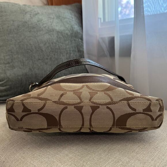 COACH Signature 2 Way‎ Shoulder Crossbody Bag Canvas Leather F13674 Brown - Picture 7 of 12